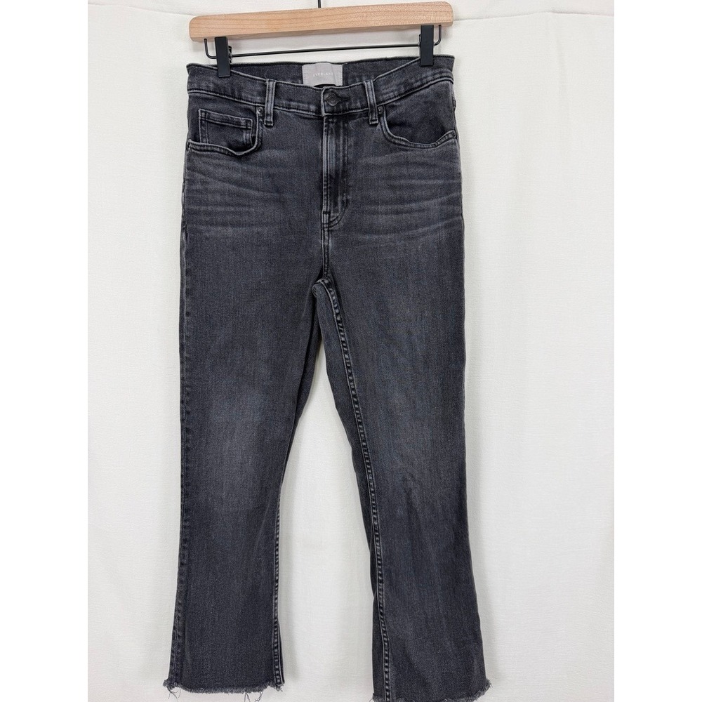 Everlane High Rise Kick Crop Jeans Washed Black Frayed Hem Stretch Denim